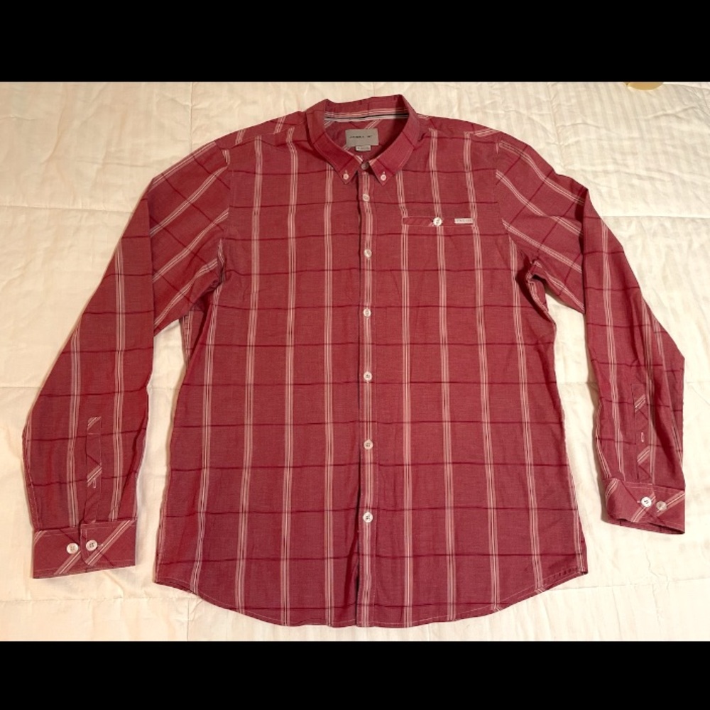 O’Neill Long Sleeve Button Down Men’s XL Plaid Red White Lightweight EUC